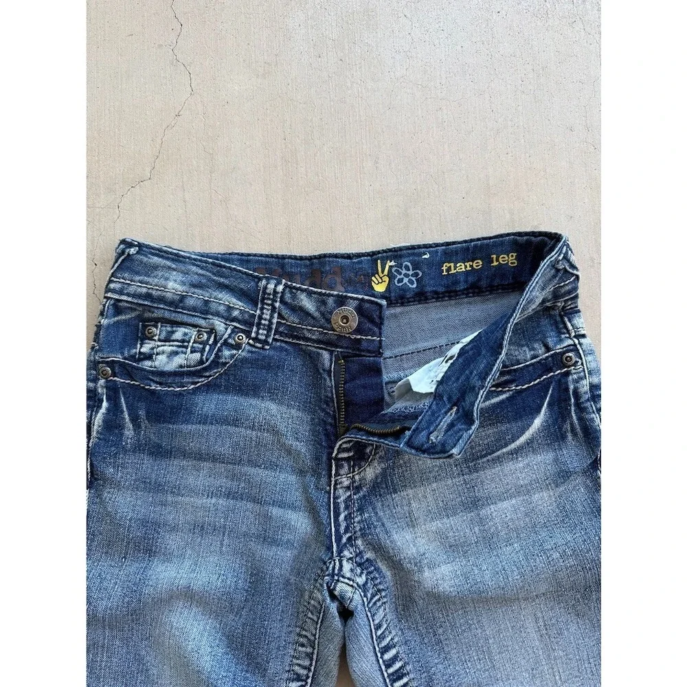 Mudd Y2K Flare Jeans 26" Waist Blue Distressed Low Rise Stretch Denim - Picture 2 of 10